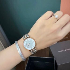 EMPORIO ARMANI Armani Gypsophila Diamond Watch Quartz Movement Stainless Steel Strap White Dial Women's Watch Trendy Casual Fashion