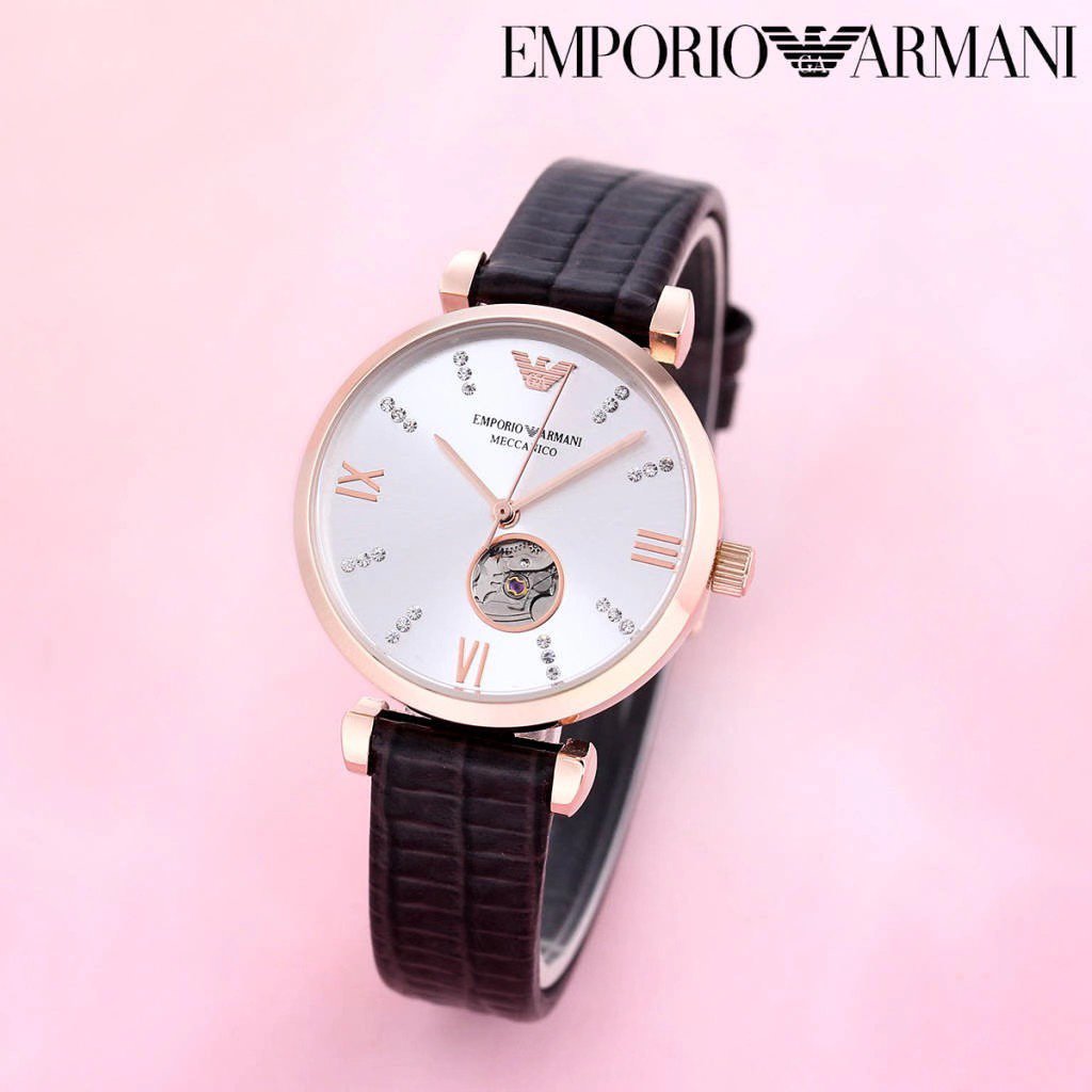 New Armani mechanical women's watch 💃Classic and simple Italian style, beautiful and rusty, the movement is exposed, and is known as the heart of transparency. The diamond-set dial adds a touch of elegance to the watch. Exquisite crown, classic scales, European and American mixed-color steel belt, original buckle, mineral crystal mirror, 30 meters waterproof, fully manual winding, mechanical women's watch 32mm*14mm - Image 2