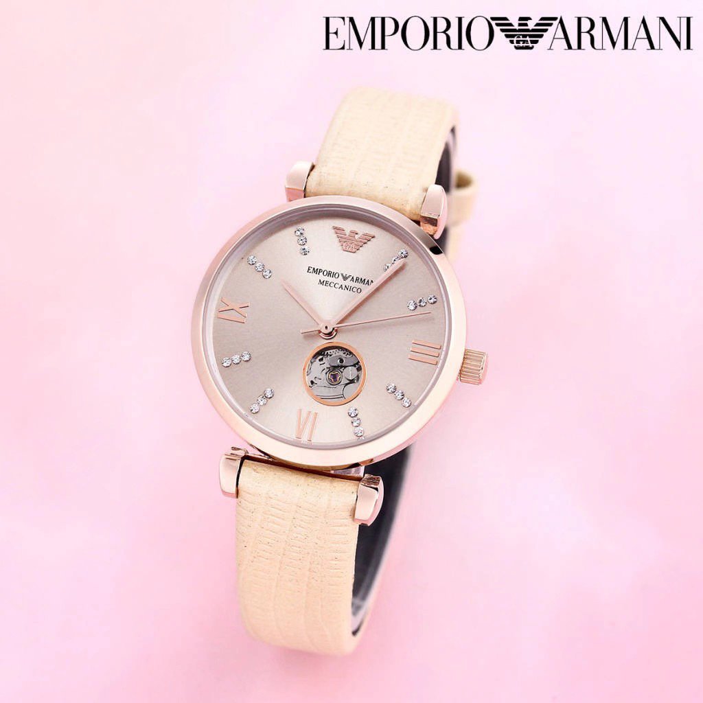 New Armani mechanical women's watch 💃Classic and simple Italian style, beautiful and rusty, the movement is exposed, and is known as the heart of transparency. The diamond-set dial adds a touch of elegance to the watch. Exquisite crown, classic scales, European and American mixed-color steel belt, original buckle, mineral crystal mirror, 30 meters waterproof, fully manual winding, mechanical women's watch 32mm*14mm - Image 3
