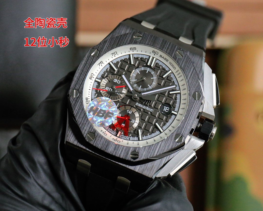 hbf factory all-ceramic case 🅰️🅿️ Audemars Piguet Royal Oak Offshore 26402 series 44mm watch kills all versions on the market. "The top-notch watch to eliminate fake at first glance" is based on the original, dedicated research and development to break through barriers "break the original blocking technology, synchronize the original exclusive chronograph, so that the wrist can be fitted to the maximum extent, greatly improving the comfort of wearing, and also eliminating the embarrassing situation of fake at first glance."
1. The case and ring are made of imported zirconia without any pigments, and are forged at ultra-high pressure and temperature to form ultra-high-density colored ceramics.
2. Using the latest CNC-level polishing technology, every angle of the entire watch case is perfectly processed.
3. Each hexagonal screw is on the same plane as the watch frame, without any protrusion or depression, which truly explains what top art is.
4. The dial uses Audemars Piguet's classic large checkered pattern as the background, with a clear-cut grid arrangement, and is perfectly polished to fully reflect the craftsmanship of the craftsman.
5. The mirror adopts double-sided sapphire lens, and the strap adopts fluorine rubber tape.
6. The movement adopts chronograph movement modified from 7750 to 3126, with 12-digit small seconds, 12-hour chronograph and 30-minute chronograph at six o'clock and nine o'clock. It perfectly restores all the functions of the original version. Each watch has been manually QC to ensure the stability of the movement. It is truly impeccable. All watch friends are welcome to appreciate it. - Image 3